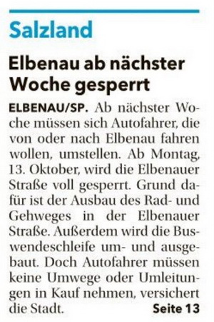 Volksstimme-Meldung zur Sperrung in Elbenau